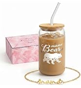 Mothers Day Gifts for Mom, Gift for Mom from Daughter or Son, Mama Bear Glass Cup and Mama Neckla...