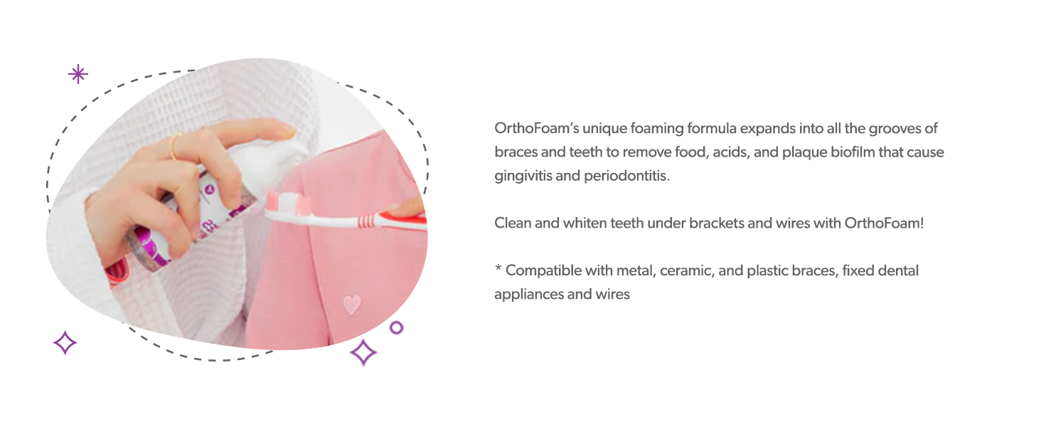 Clean and whiten teeth under brackets and wires with OrthoFoam!