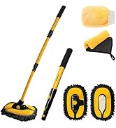 YeewayVeh Car Wash Brush Mop with Long Handle, Car Wash Kit with 2 Chenille Mop Heads, 15° Curved...