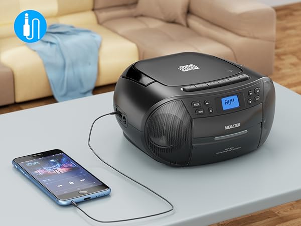 Portable CD Cassette Player Boombox with AUX Input