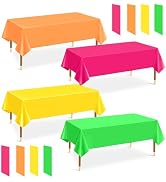 mwellewm 12 Pack Plastic Table Cloth Disposable Assorted Neon Colorful Rainbow Tablecloth Rectang...