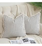 Hckot Throw Pillow Covers 18x18 Set of 2 Striped Pillow Covers with Fringe Chic Cotton Decorative...