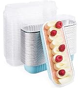 TRUSBER 50 Pack Mini Loaf Cake Pans with Lids, Disposable Aluminum Foil Baking Cupcake Pens with ...