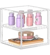 AITEE Acrylic Clear Makeup Organizer with 2 Drawers Stackable Cosmetics Storage Display Case for ...