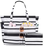 KABAQOO Extra Large Beach Bag Waterproof Sandproof Women Beach Tote with Zipper & Wet Compartment...