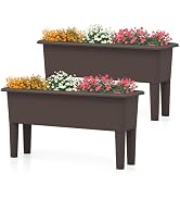 Giantex Raised Garden Beds Outdoor Set of 2, Self-Watering Planter Box with Detachable Legs & Dra...