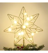 YEAHOME Christmas Tree Topper, Gold Glittered Hollow 7-Point Star Tree Topper, Lighted Wire Star ...