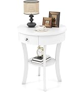 Giantex Round End Table with Drawer, 2-Tier Wood Side Table w/Open Shelf, Small Sofa Side Table f...