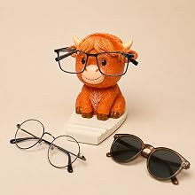 Compact Highland cow desk organizer with phone glasses pens and size dimensions