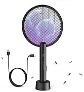 Gooqand Bug Zapper Racket, 2 in 1 Fly Swatter USB Rechargeable, 4000V Electric Fly Zapper with 3 ...