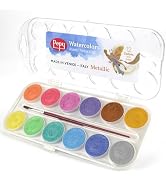 Pepy Watercolor Paint; Set of 12 Colors; Includes Brush & Closable Mixing Tray, Metallic Pearlesc...