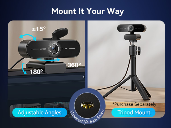 Flexible Mounting & Rock-Solid Design EMEET C60E 4K webcam