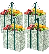 BALEINE 4 PK Grocery Bags Reusable Shopping Bags with Reinforced Bottom, Heavy Duty Foldable Tote...