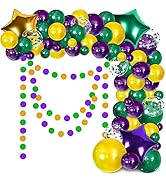 Mardi Gras Decorations Balloons Garland Arch Kit - Purple Green Gold Dot Banner with Confetti/Foi...