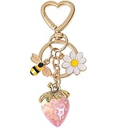 Snycler Cute Strawberry Cherry Keychain Bag Charms Heart Flower Daisy Key chains Accessories Deco...