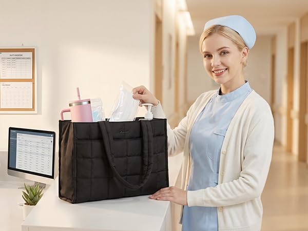 Nurses trust this roomy tote for medical supplies, files and personal items during long shifts