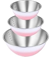 BAOKARU Pink Mixing Bowls with Measurements, 3-Piece Stainless Steel Set | Three nesting pink gra...