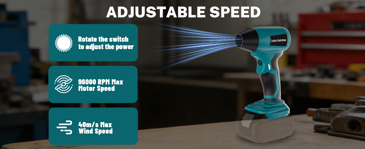 Powered by Makita battery cordless leaf blower features adjustable speed