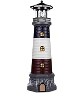 Solar Lighthouse Outdoor Statues, 360° Rotating Beacon Garden Lighthouse, 15" Light House for Out...