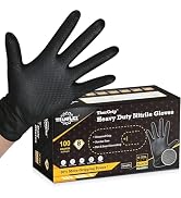 TitanFlex Heavy Duty Black Industrial Nitrile Gloves, 8-mil, Large, Box of 100, Latex Free, Raise...