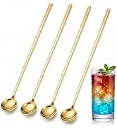4-Pack Gold Coffee Spoons, 9.4 Inch Long Handle 304 Stainless Steel Tea Stirring Spoons for Espre...