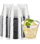 I00000 200pcs Silver Disposable Plastic Cups 9 oz Clear Plastic Cups Old Fashioned Tumblers Silve...