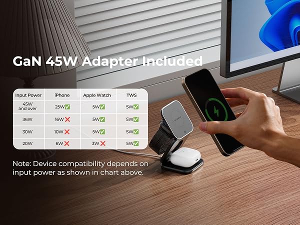 phone watch charger station for iphone and watch charging station 3 in 1 wireless charging station