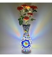 Turkish Moroccan Table Lamp Mosaic Vase Lamp Handmade Glass Vase with Wood Base Decorative Bedsid...