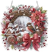 Bowetile Christmas Diamond Art Hanging Wreath Kits for Adults Kids, Diamond Art Suncatchers Winte...