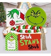 Christmas Decorations Tiered Tray Decor Green Christmas Wood Signs Bead Garland Farmhouse Decor f...