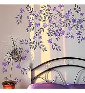 Supzone Purple Vine Flowers Wall Decal Hanging Vine Branch Floral Wall Stickers Self-Adhesive Wal...