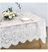 2 Pieces 60x120 Inches White Lace Tablecloth Rectangle Vintage Embroidered Lace Table Cover for W...
