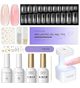 PEACECOLOR Square Gel Nail Kit, 240pc Easy Nail Extension Set Clear Tips with Portable U V Light,...
