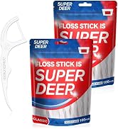 Super Deer Floss Picks (200 Count)-Twin-Line, Tooth Picks Flossers with 4 Travel Cases, Helps to ...