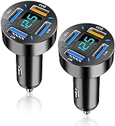 2Pcs 4-in-1 Car Charger 66W Super Fast Charging with USB 2.4A&QC 3.0(Voltmeter&LED Lights) Univer...