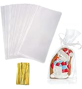 Yotelab Cellophane Treat Bags, 5x11 Inches Clear Cellophane Bags With Twist Ties 100 Pcs