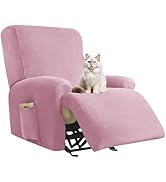 Deisy Dee 4-Piece, 1 Seat Recliner Cover, Soft Velvet Recliner Chair Covers- Stay-in-Place Slipco...