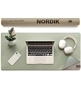 Nordik Felt and Leather Desk Mat - Willow Haze Sage - 35x17 Inch Felt and Vegan Leather Desk Blot...