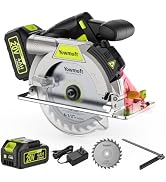 Yowmoft Brushless Cordless Circular Saw Kit for Wood Cutting with 20V 6-1/2-Inch with LED Light &...