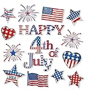 JarThenaAMCS 2 Sheets Happy 4th of July Thick Gel Clings Patriotic Window Stickers Red Blue Star ...