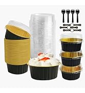 Round Cupcake Foil Liners Tart Pie Tin Pan Holder Mini Aluminum Foil Cupcake Baking Cups with Lid...
