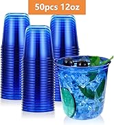 KesaPlan 50 Pcs Blue Plastic Cups, 12oz Disposable Stemless Wine Glasses for Cocktail Clear Wine ...
