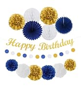 Navy-Blue Gold Birthday Party-Decorations Paper-Flowers - 14pcs Happy Banner Royal Lanterns Tissu...