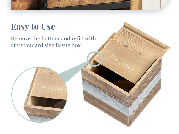 Rustic Metal Wood Square Tissue Box Cover Decorative Bathroom Facial Holder Farmhouse Country Decor