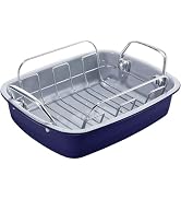 KITESSENSU Nonstick Turkey Roasting Pan with Rack 17 x 14 inch - Large Chicken Roaster Pan for Ov...