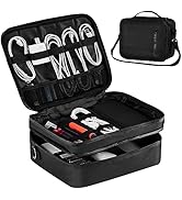 Large Electronic Organizer Travel Case, Cable Organizer Bag with Shoulder Strap & Hidden Pocket, ...