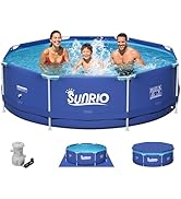 Sunrio 10'*30" Round Above Ground Swimming Pool for Kids and Adults Metal Frame Family Pool with ...