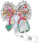 Labor and Delivery Bow Badge Reel - Cosmisun NICU Badge Holder Retractable with Alligator Clip Fu...