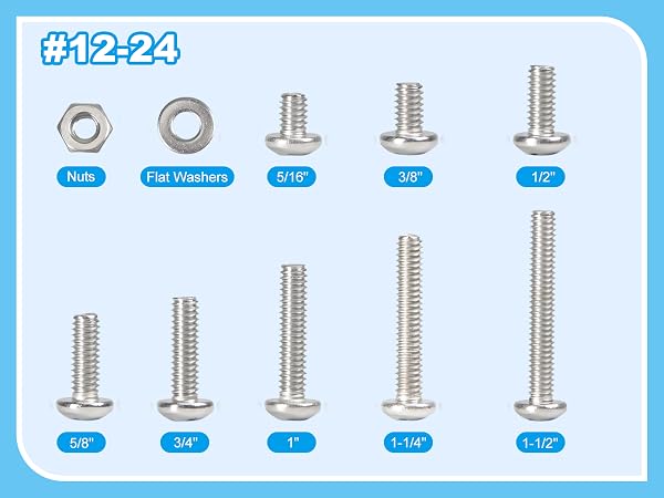 #12-24 Phillips Pan Head Machine Screws Nuts Washers Assortment Kit