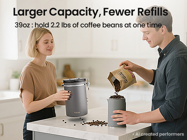 39OZ large capacity for 2.2lbs coffee bean storage